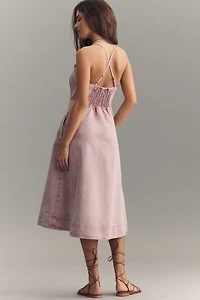 Pilcro Square-Neck Apron Denim Midi Dress