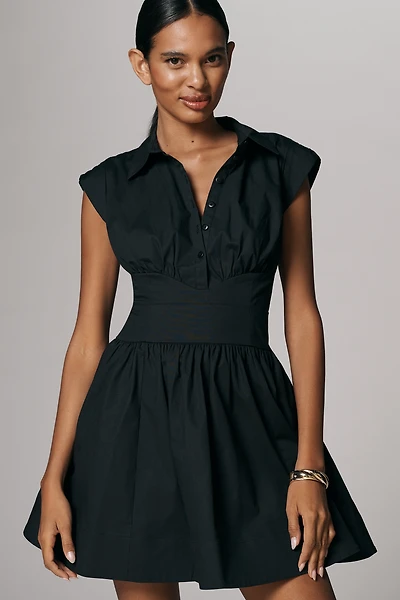 Maeve Cap-Sleeve Waisted Mini Shirt Dress