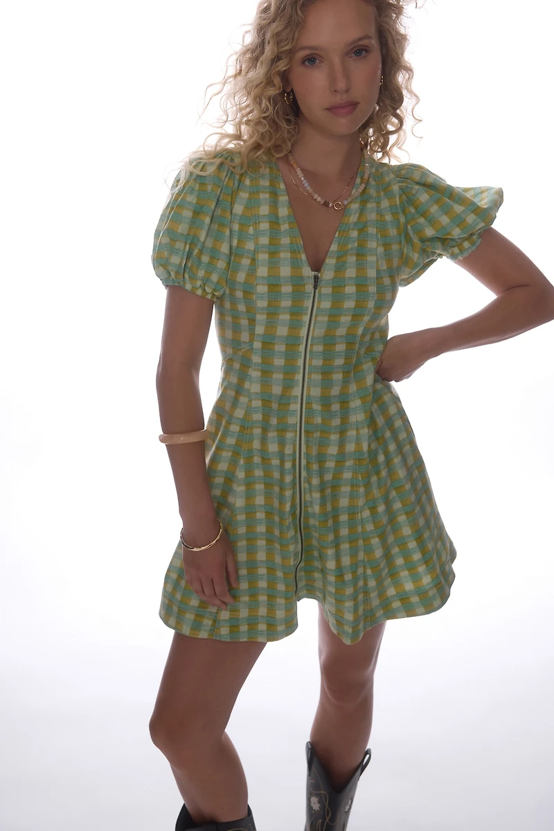 Calder Linen Blend Front-Zip Mini Dress by Pilcro