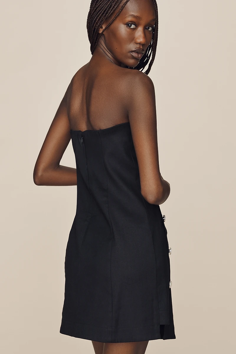 European Linen Stretch Strapless Shift Dress