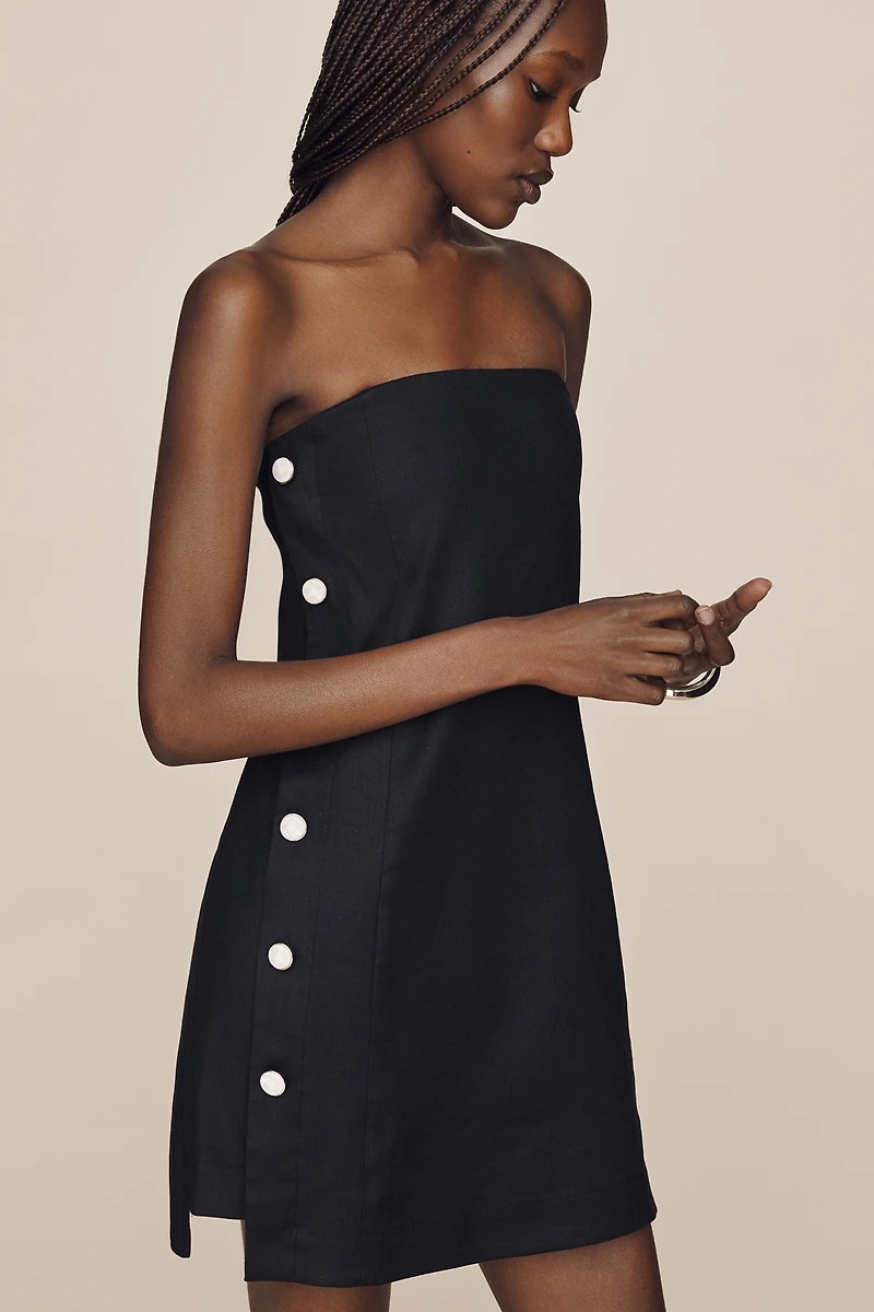 European Linen Stretch Strapless Shift Dress