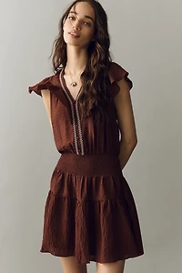 By Anthropologie Smocked Ruffle Mini Dress