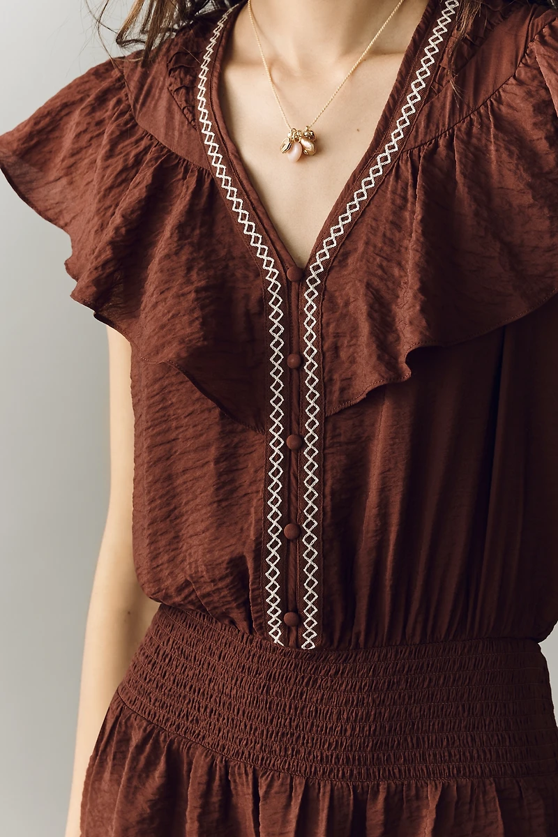By Anthropologie Smocked Ruffle Mini Dress