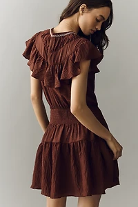 By Anthropologie Smocked Ruffle Mini Dress