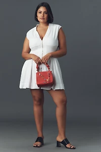 The Tommie Cap-Sleeve Smocked Front-Zip Shirt Dress: Linen Mini Edition