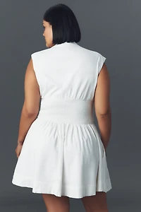 The Tommie Cap-Sleeve Smocked Front-Zip Shirt Dress: Linen Mini Edition