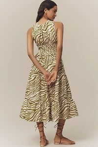 By Anthropologie Sleeveless Poplin Smocked Midi Dress