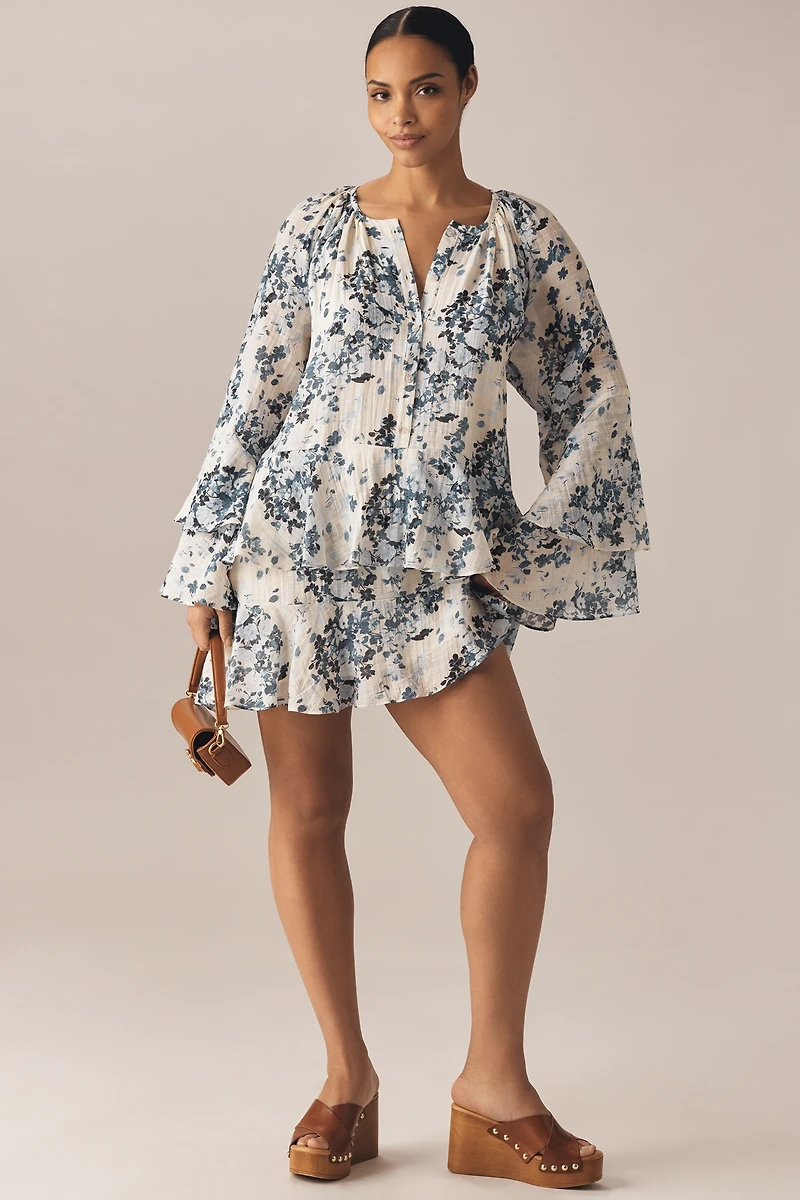 Maeve Long-Sleeve V-Neck Mini Swing Dress