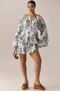Maeve Long-Sleeve V-Neck Mini Swing Dress
