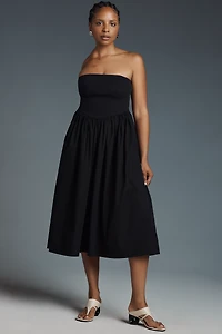 By Anthropologie Strapless Basque-Waist A-Line Midi Dress