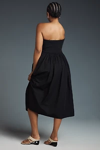 By Anthropologie Strapless Basque-Waist A-Line Midi Dress