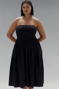 By Anthropologie Strapless Basque-Waist A-Line Midi Dress