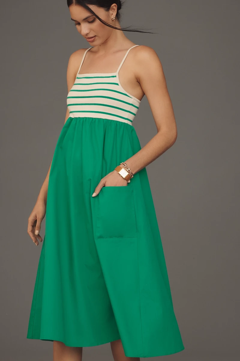 By Anthropologie Square-Neck A-Line Midi Dress