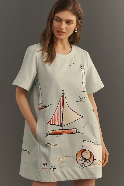 Emmy Short-Sleeve Swing Mini Dress by Maeve