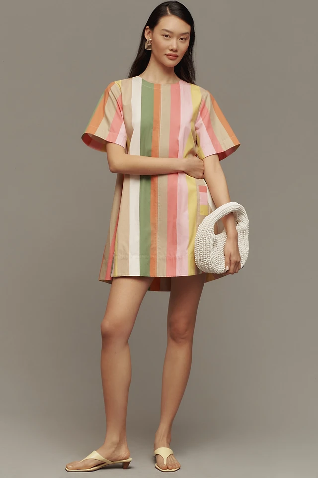 the jeannie short-sleeve denim a-line mini dress by maeve Maeve The Jeannie Short-Sleeve Denim A-Line Mini Dress by Maeve