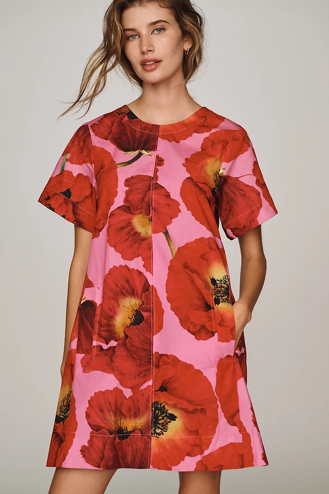 the jeannie short-sleeve denim a-line mini dress by maeve Maeve by Anthropologie Women The Jeannie Short-Sleeve A-Line Mini Dress Size 2XS