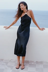 By Anthropologie Halter Slip Midi Dress