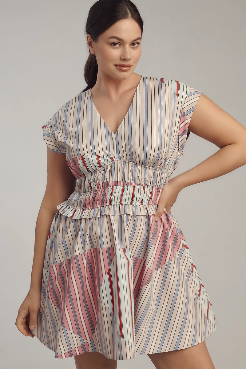 By Anthropologie Cap-Sleeve V-Neck A-Line Mini Dress