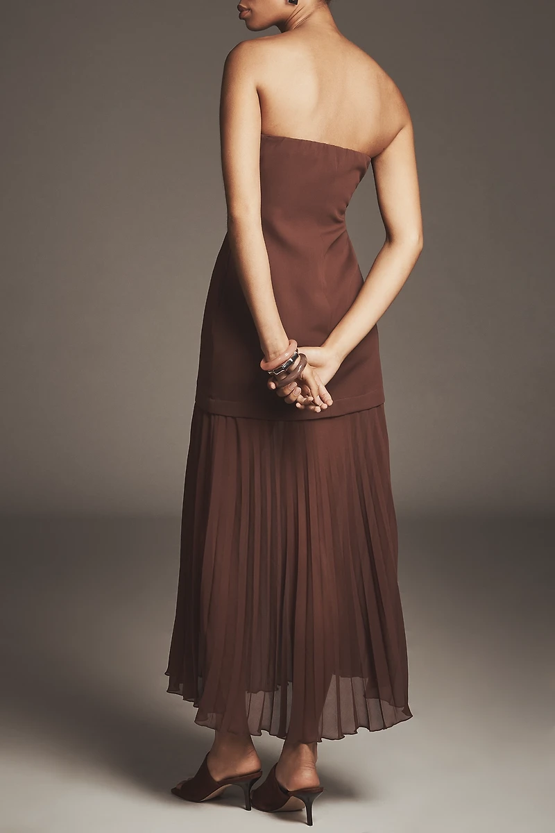 By Anthropologie Strapless Twofer Pleated Midi Dress