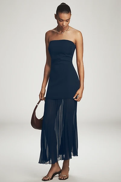 By Anthropologie Strapless Twofer Pleated Midi Dress