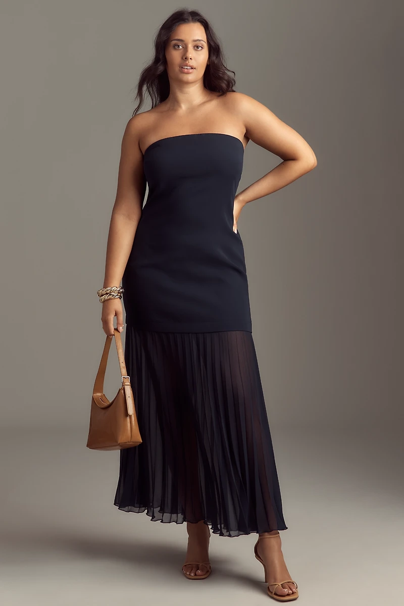 By Anthropologie Strapless Twofer Pleated Midi Dress
