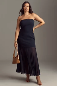 By Anthropologie Strapless Twofer Pleated Midi Dress
