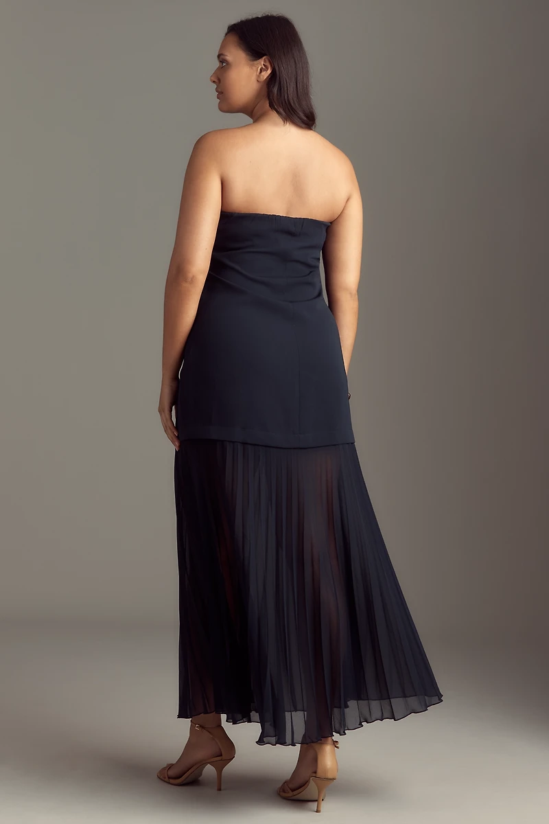 By Anthropologie Strapless Twofer Pleated Midi Dress