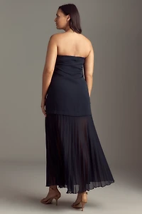 By Anthropologie Strapless Twofer Pleated Midi Dress