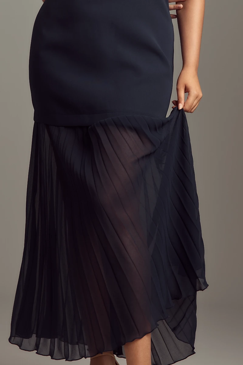 By Anthropologie Strapless Twofer Pleated Midi Dress