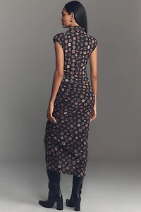 The Maya Ruched Cowl-Neck Mesh Dress
