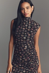 The Maya Ruched Cowl-Neck Mesh Dress