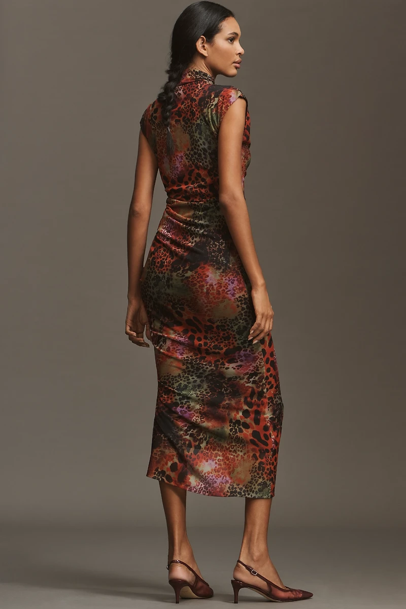 The Maya Ruched Cowl-Neck Mesh Dress