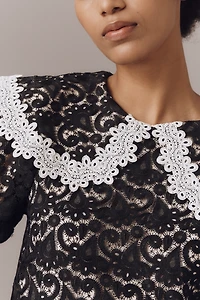 Maeve Puff-Sleeve Collared Lace Mini Dress