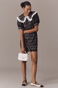 Maeve Puff-Sleeve Collared Lace Mini Dress
