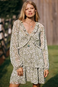 @loverlygrey x Anthropologie Puff-Sleeve Ruffle Mini Dress
