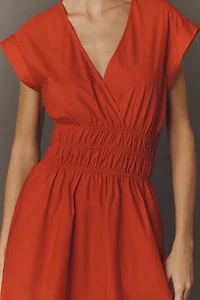 Maeve Cap-Sleeve V-Neck Smocked Midi Dress