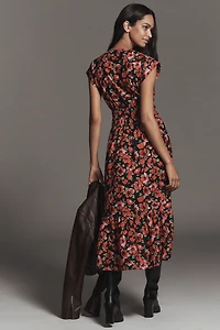 Maeve Cap-Sleeve V-Neck Smocked Midi Dress