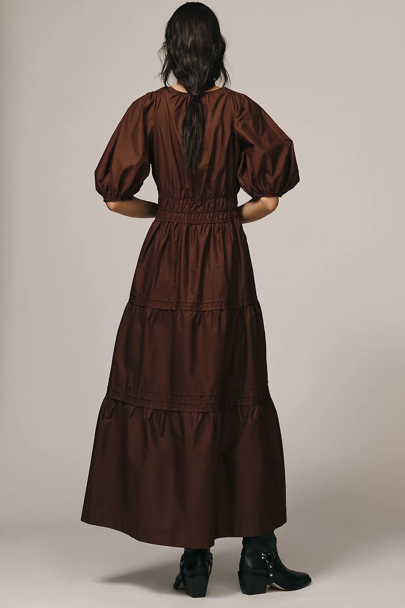 Maeve Smocked V-Neck Half-Sleeve Tiered Midi Dress