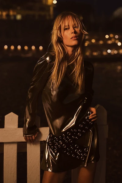 By Anthropologie Long-Sleeve Metallic Mini Dress