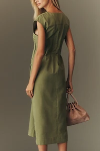 Maeve Linen Blend Short-Sleeve Waisted Midi Dress