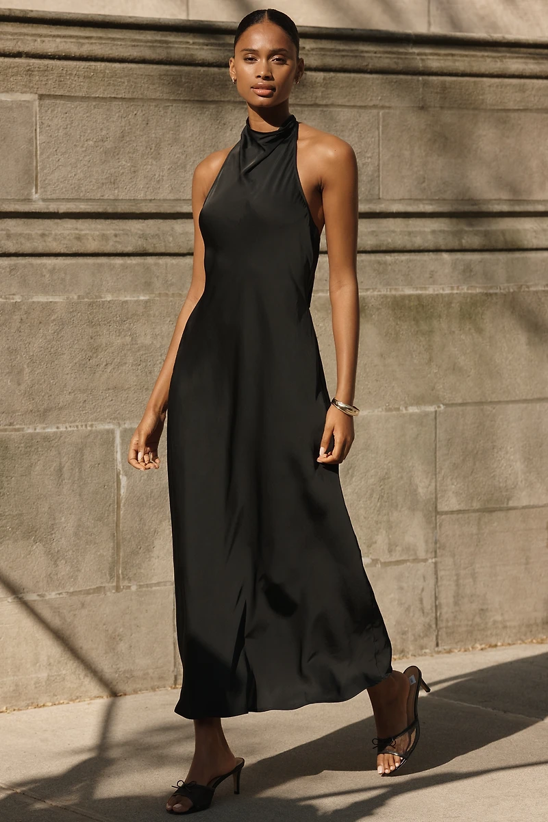 Maeve Jamie Satin Halter Midi Dress