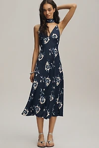 The Clara Printed V-Neck A-Line Midi Dress by Maeve