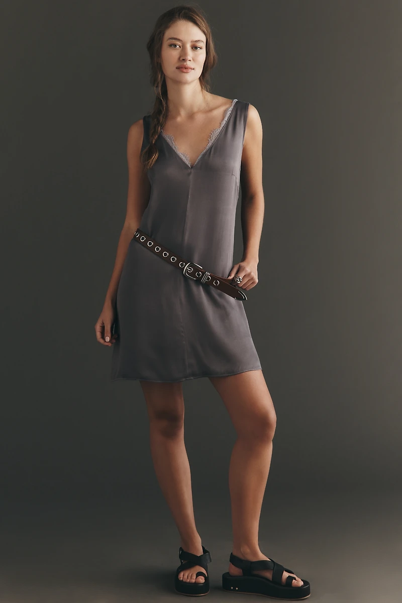 By Anthropologie Sleeveless Lace-Trim Mini Slip Dress