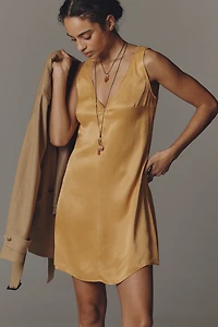 By Anthropologie Sleeveless Lace-Trim Mini Slip Dress