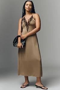 By Anthropologie Lace Halter Midi Slip Dress