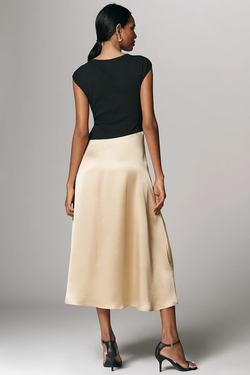 Maeve Cap-Sleeve Asymmetric Twofer Midi Dress