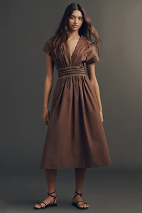 By Anthropologie Smocked Cotton Poplin Midi Dress