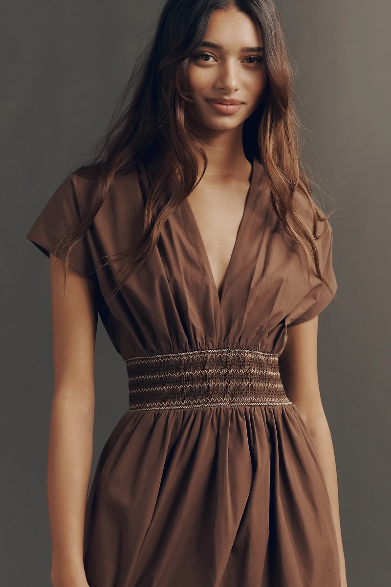 By Anthropologie Smocked Cotton Poplin Midi Dress