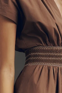 By Anthropologie Smocked Cotton Poplin Midi Dress