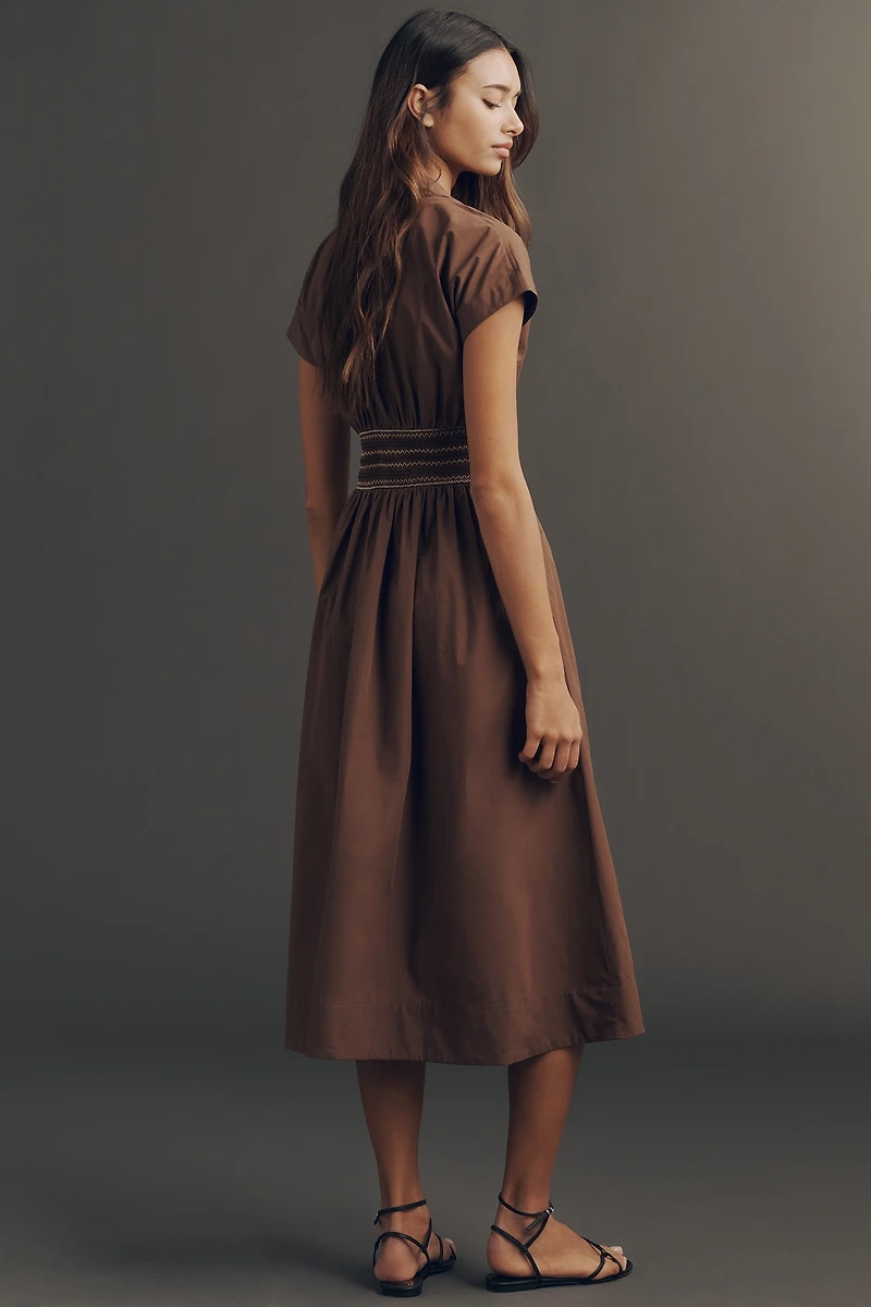 By Anthropologie Smocked Cotton Poplin Midi Dress